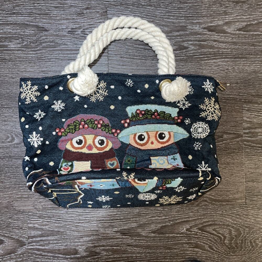 TOGOGO PURSE ,BAG-FABRIC TAPESTRY STYLE NAUTICAL ROPE HANDLE TOTE BAG